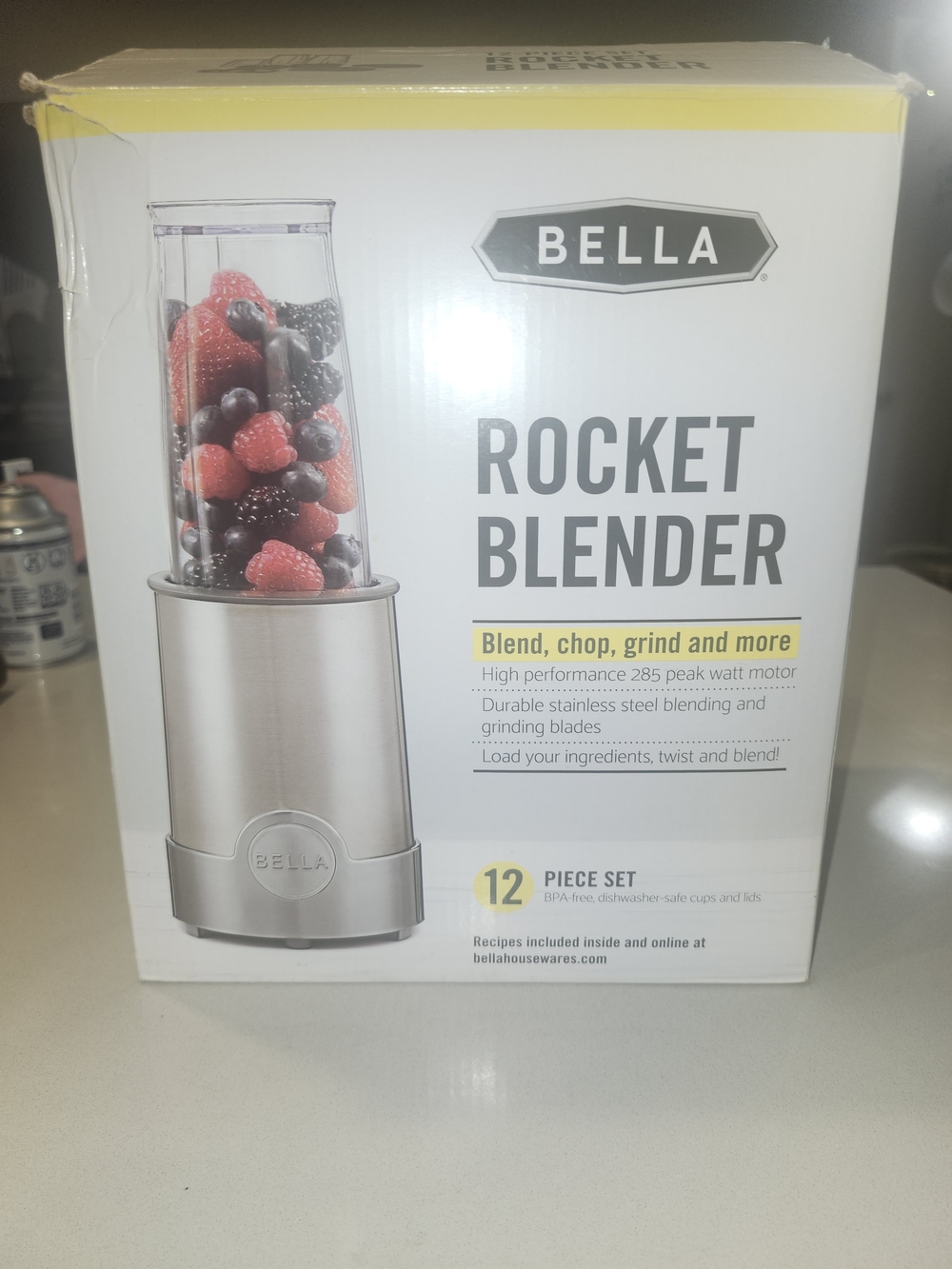 Bella Vita Rocket Blender - Silver with Clear Cup and Yellow Accent
